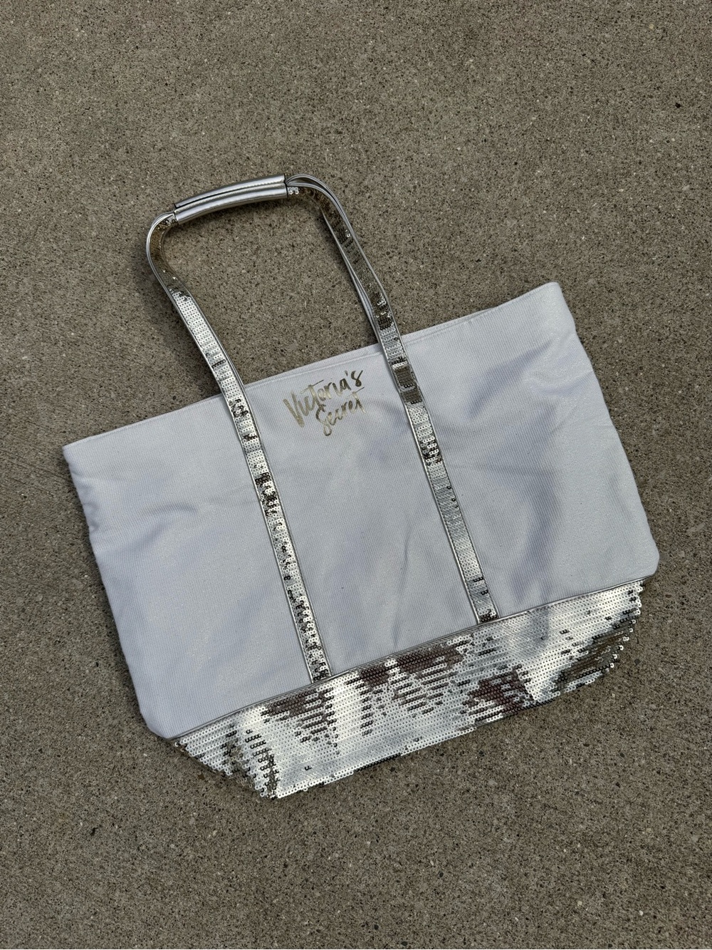 Victoria's Secret White Tote with Silver Sequin Accents